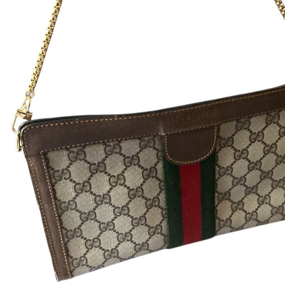 Gucci Vintage Sherry Line Red/gGreen Web Converted Clutch bag . - Picture 10 of 13